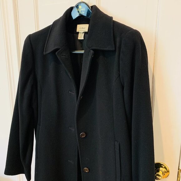 WOMEN'S CLASSIC LL BEAN BLACK WOOL LONG OVER COAT PEA COAT 90s 80s - Picture 7 of 15